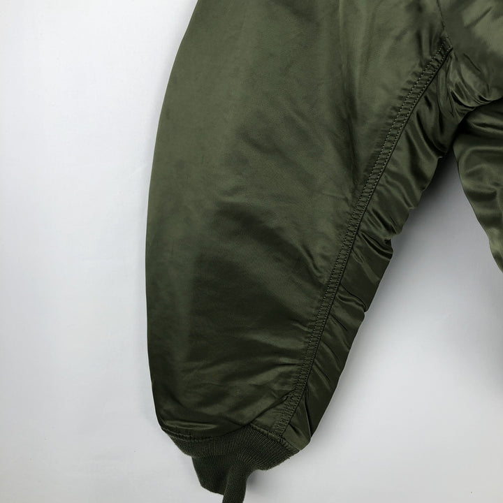 Civilian Alpha MA-1 style padded military flight jacket, men's size L Nylon Khaki type Vintage Second Hand