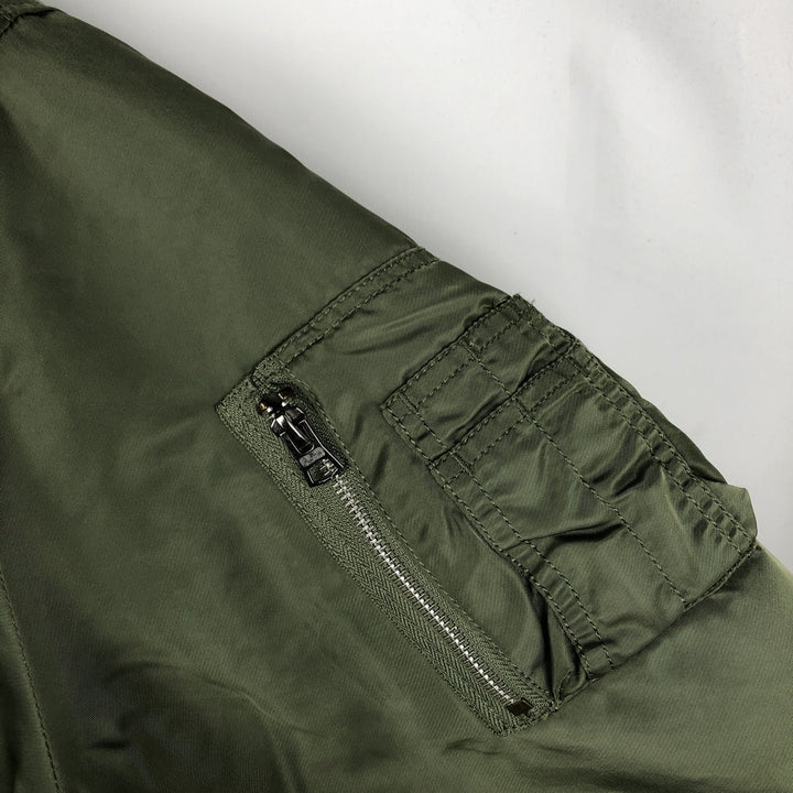 Civilian Alpha MA-1 style padded military flight jacket, men's size L Nylon Khaki type Vintage Second Hand