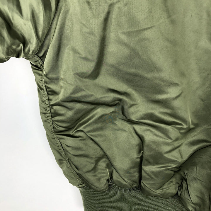 Civilian Alpha MA-1 style padded military flight jacket, men's size L Nylon Khaki type Vintage Second Hand