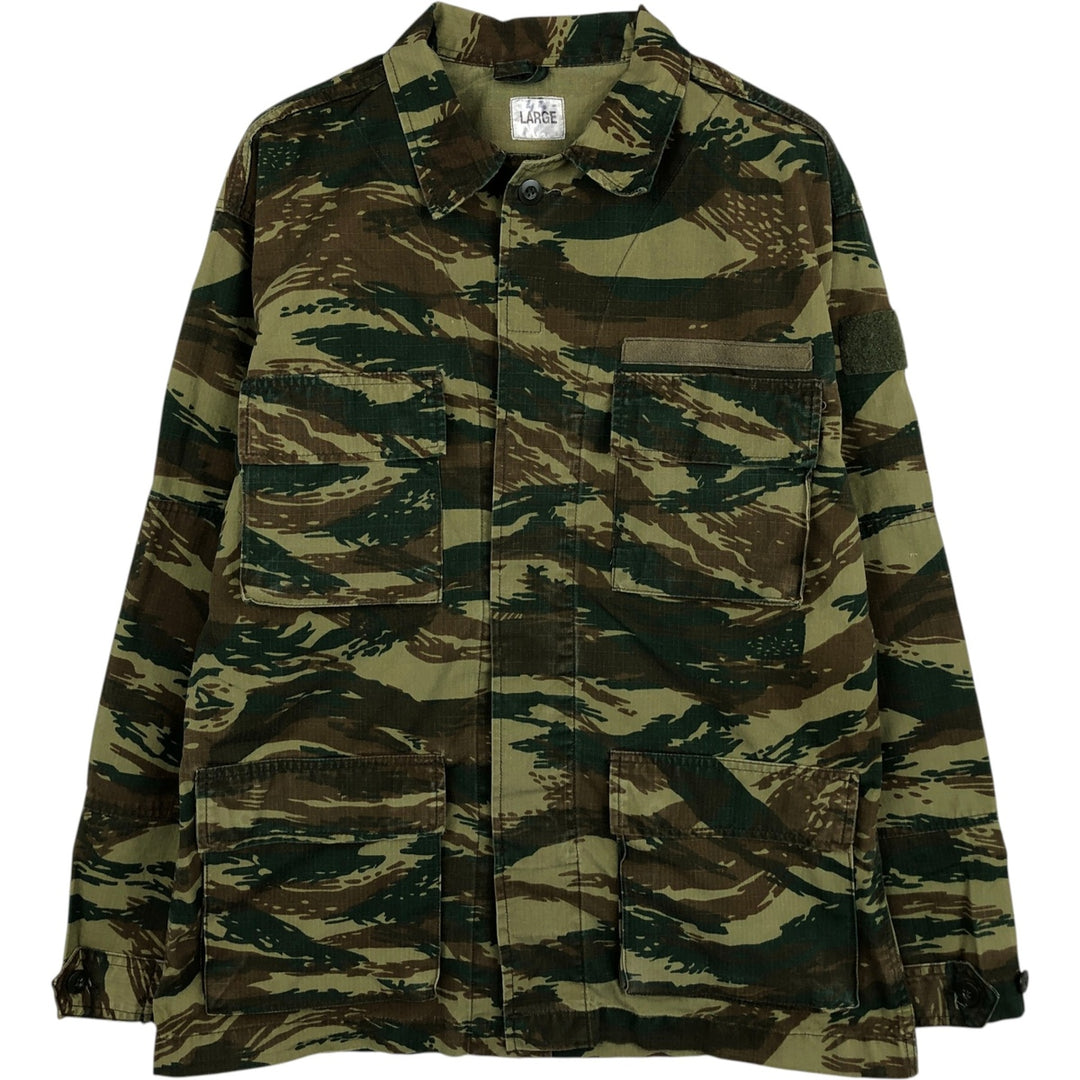 Greek Army Camouflage Pattern Lizard Camo Ripstop Military Jacket, Large, Men's Size L polyester Khaki type Vintage Second Hand
