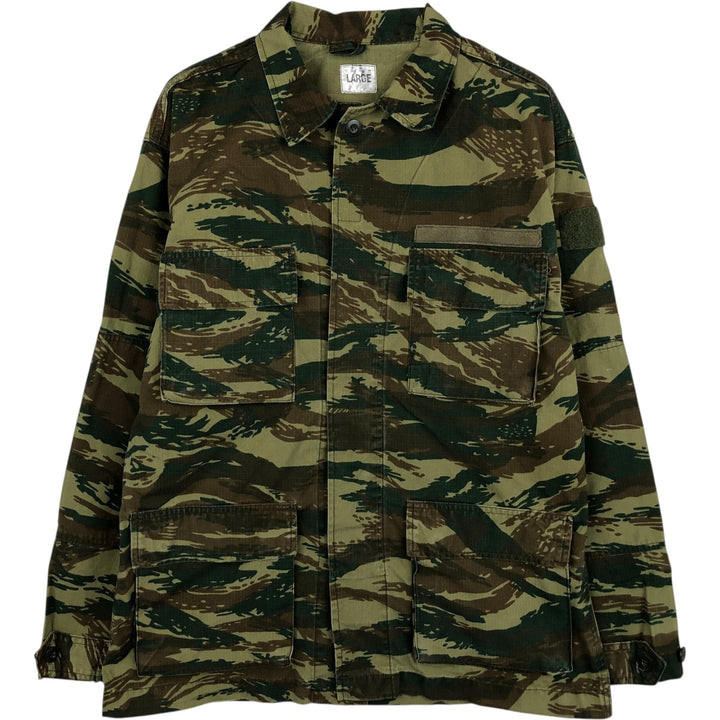 Greek Army Camouflage Pattern Lizard Camo Ripstop Military Jacket, Large, Men's Size L polyester Khaki type Vintage Second Hand
