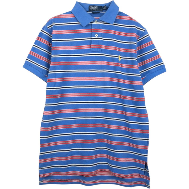 Ralph Lauren POLO by Ralph Lauren CUSTOM FIT Multi-border short sleeve border polo shirt Men's M size cotton Blue type light blue Vintage Second Hand