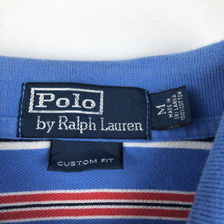 Ralph Lauren POLO by Ralph Lauren CUSTOM FIT Multi-border short sleeve border polo shirt Men's M size cotton Blue type light blue Vintage Second Hand