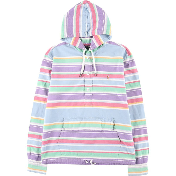 Ralph Lauren POLO RALPH LAUREN multi-border half-button cotton hoodie, men's size M cotton Blue type light blue Vintage Second Hand