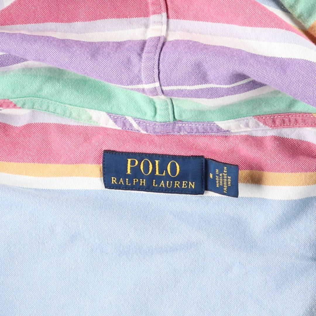 Ralph Lauren POLO RALPH LAUREN multi-border half-button cotton hoodie, men's size M cotton Blue type light blue Vintage Second Hand
