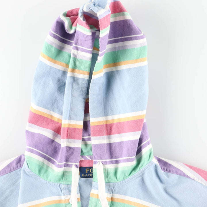 Ralph Lauren POLO RALPH LAUREN multi-border half-button cotton hoodie, men's size M cotton Blue type light blue Vintage Second Hand