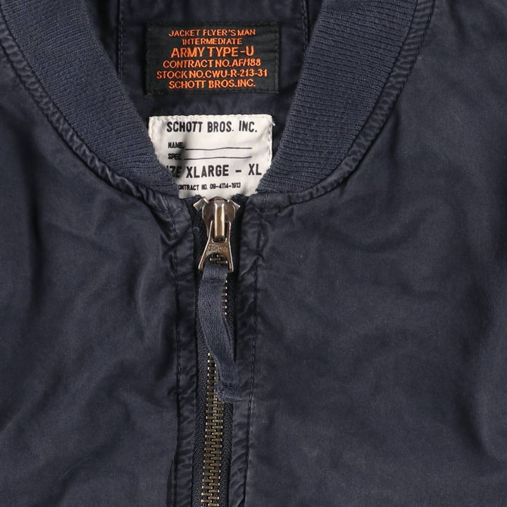 SCHOTT ARMY TYPE-U Military Flight Jacket, Men's Size XL cotton navy blue type Vintage Second Hand