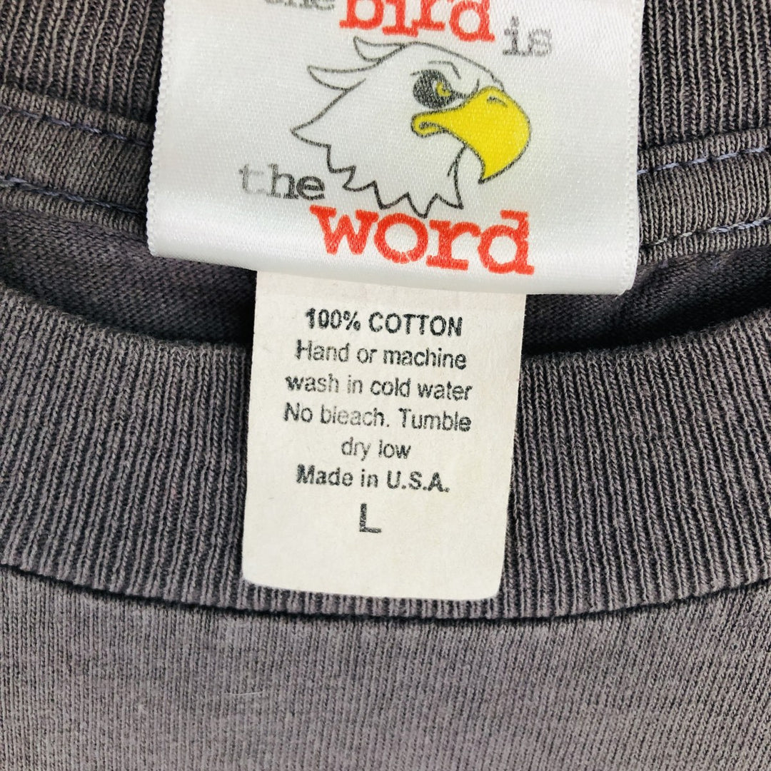 FOS CLOTHING Printed T-shirt, Made in USA, Men's Size L cotton Charcoal Vintage Second Hand