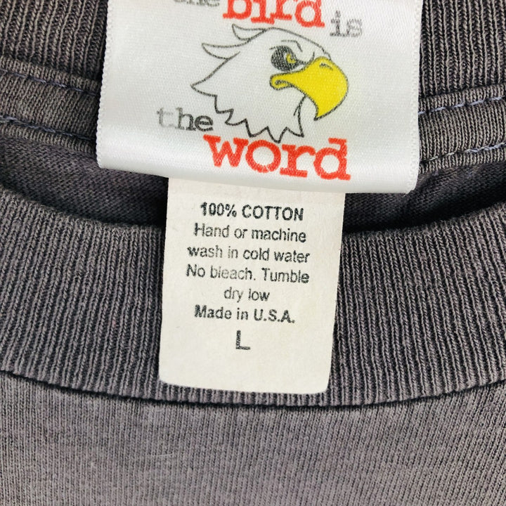 FOS CLOTHING Printed T-shirt, Made in USA, Men's Size L cotton Charcoal Vintage Second Hand