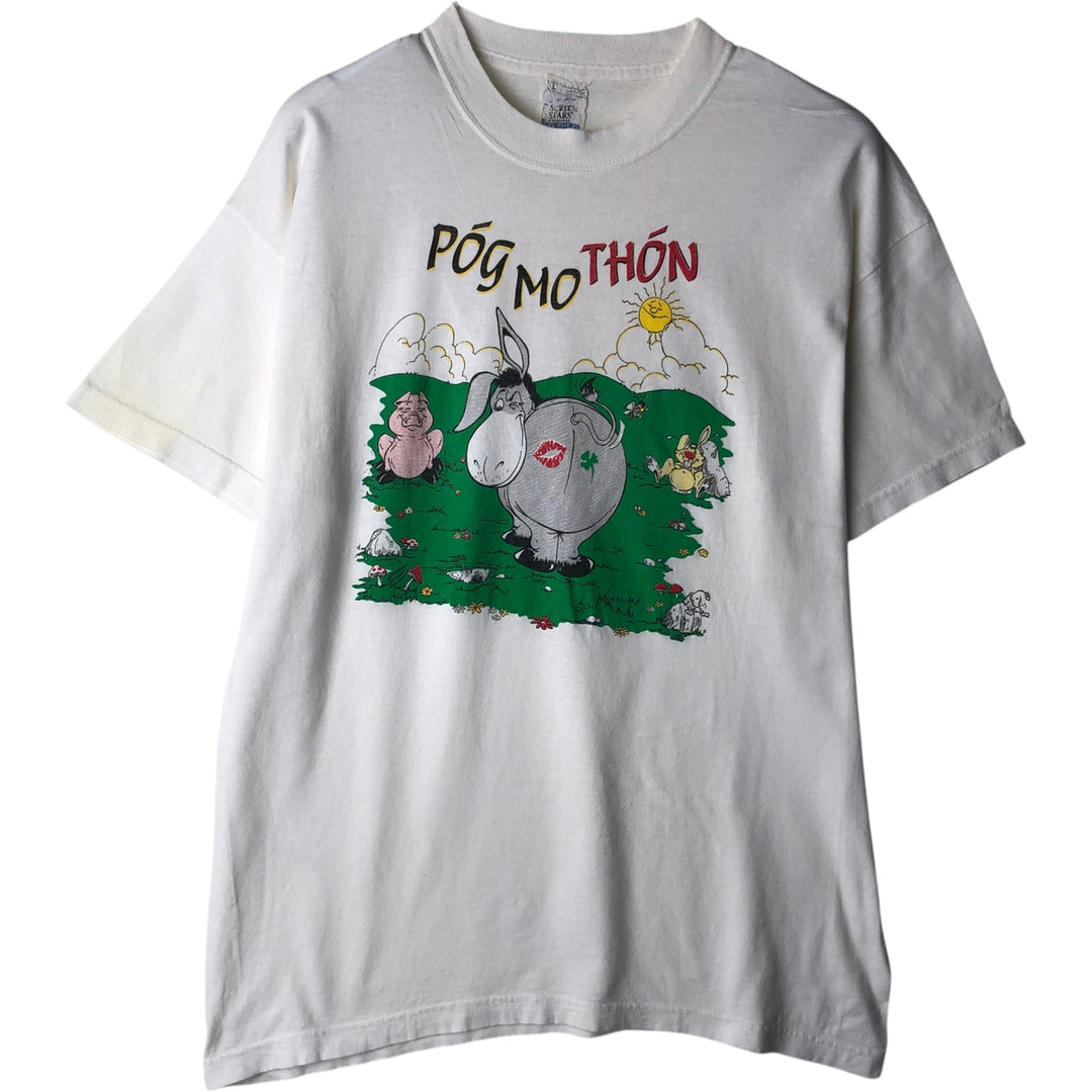 80'S SCREEN STARS Printed T-shirt, Men's, Size L, Vintage cotton white type Vintage Second Hand