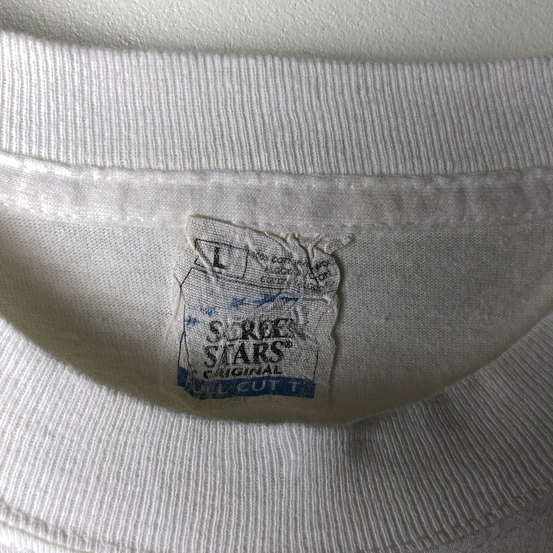 80'S SCREEN STARS Printed T-shirt, Men's, Size L, Vintage cotton white type Vintage Second Hand