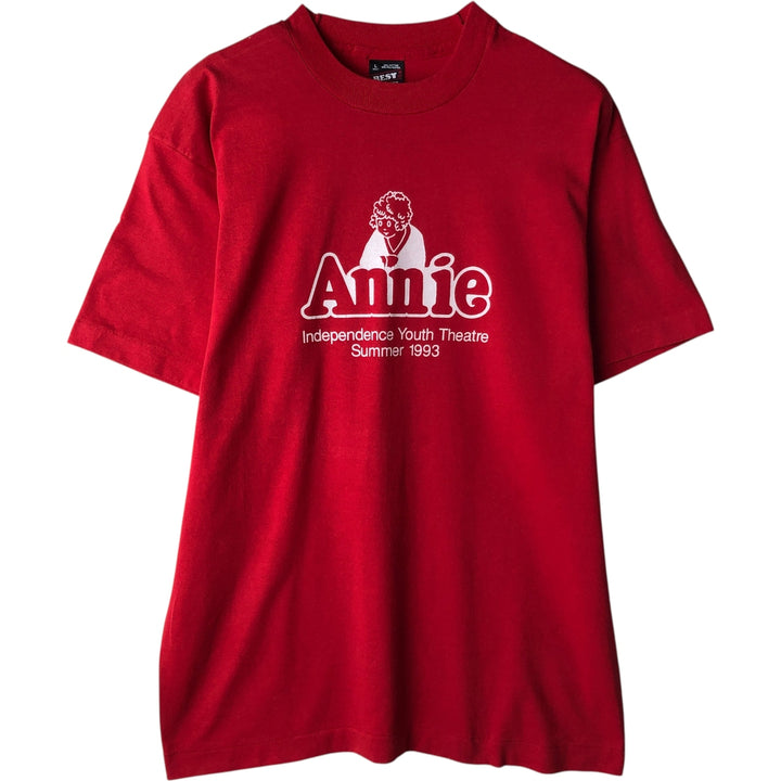 Vintage 90'S Fruit of the Loom Best Annie print T-shirt, Made in USA, Men's Size L cotton red type Vintage Second Hand