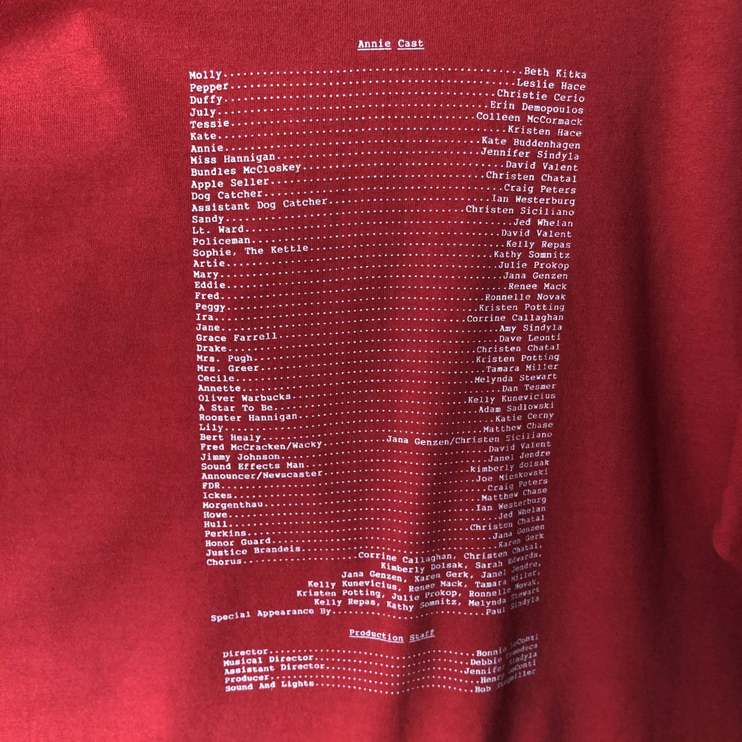 Vintage 90'S Fruit of the Loom Best Annie print T-shirt, Made in USA, Men's Size L cotton red type Vintage Second Hand