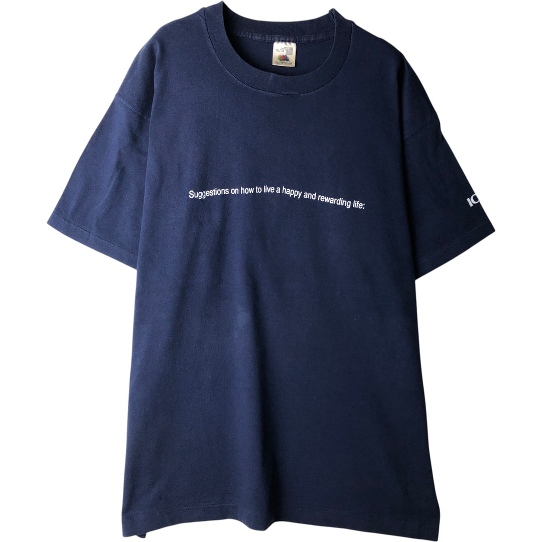 90'S Fruit of the Loom Message Print T-Shirt Made in Canada Men's XL Vintage cotton navy blue type Vintage Second Hand