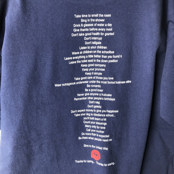 90'S Fruit of the Loom Message Print T-Shirt Made in Canada Men's XL Vintage cotton navy blue type Vintage Second Hand