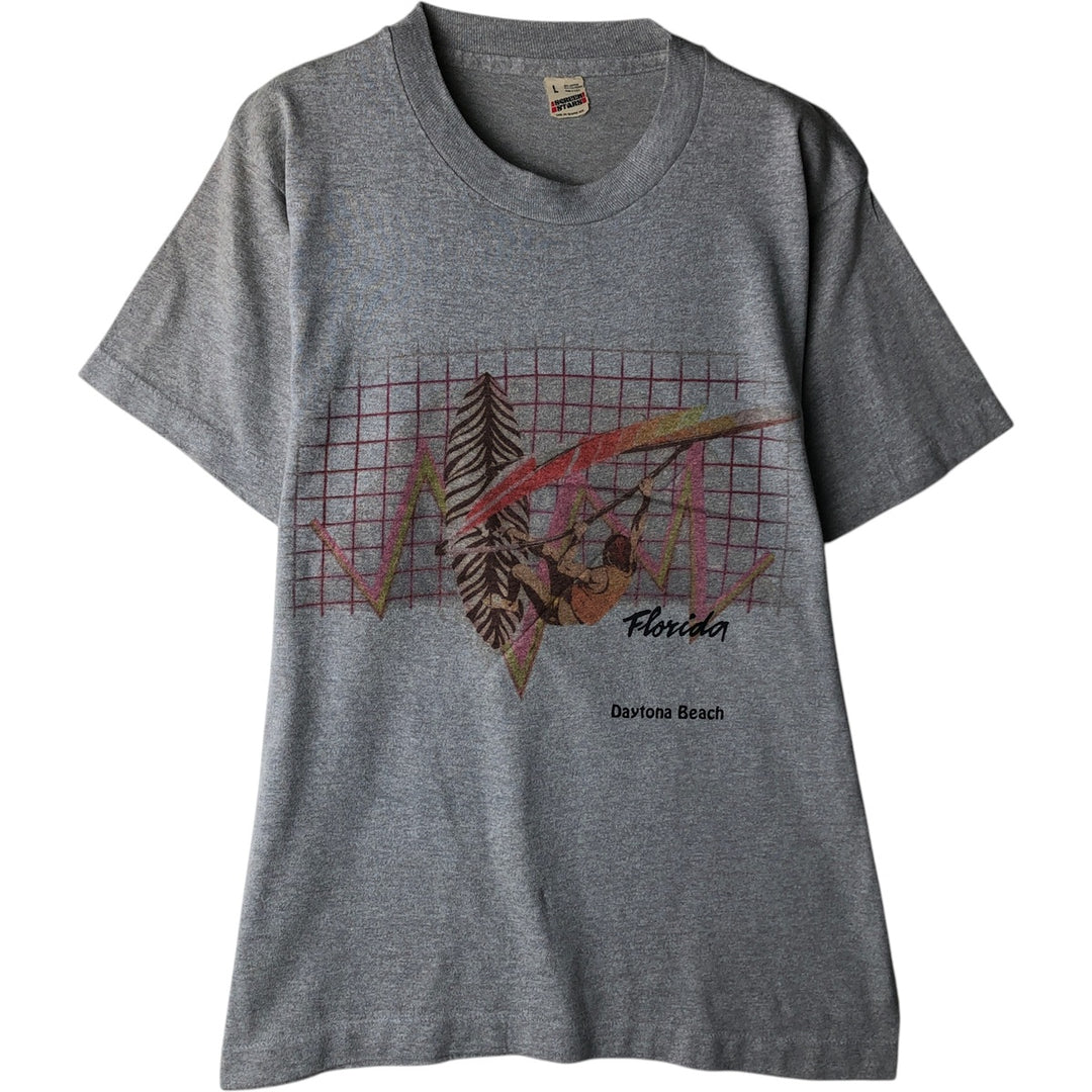 90'S SCREEN STARS Printed T-shirt Made in USA Men's L Vintage cotton gray type Vintage Second Hand