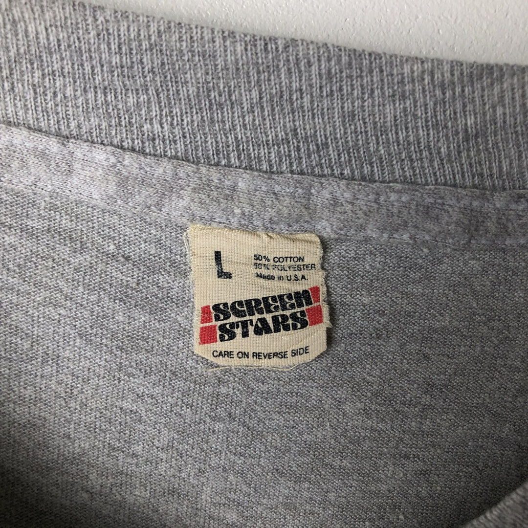 90'S SCREEN STARS Printed T-shirt Made in USA Men's L Vintage cotton gray type Vintage Second Hand
