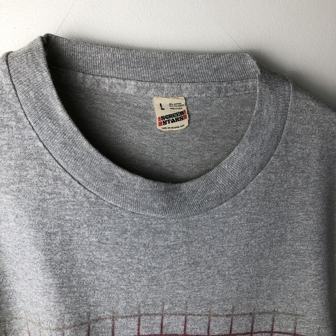 90'S SCREEN STARS Printed T-shirt Made in USA Men's L Vintage cotton gray type Vintage Second Hand