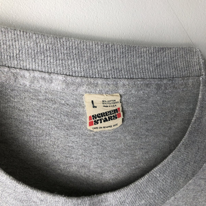 90'S SCREEN STARS Printed T-shirt Made in USA Men's L Vintage cotton gray type Vintage Second Hand