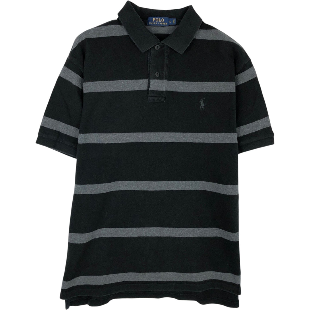 Ralph Lauren POLO RALPH LAUREN Short Sleeve Striped Polo Shirt Men's Size L cotton black type Vintage Second Hand