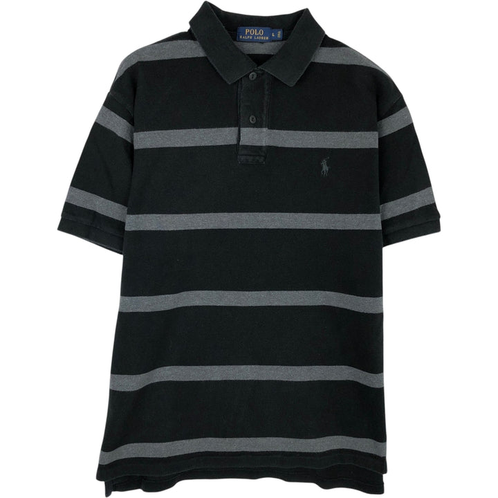 Ralph Lauren POLO RALPH LAUREN Short Sleeve Striped Polo Shirt Men's Size L cotton black type Vintage Second Hand