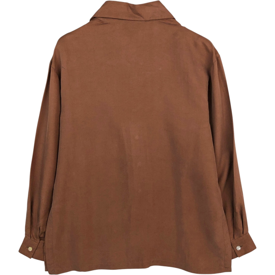 Anne Carson Long Sleeve Open Collar Silk Shirt, Boxy, Women's Size Medium, Vintage silk brown type Vintage Second Hand