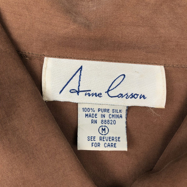Anne Carson Long Sleeve Open Collar Silk Shirt, Boxy, Women's Size Medium, Vintage silk brown type Vintage Second Hand