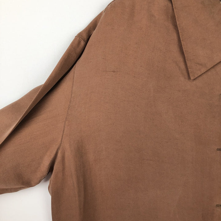 Anne Carson Long Sleeve Open Collar Silk Shirt, Boxy, Women's Size Medium, Vintage silk brown type Vintage Second Hand