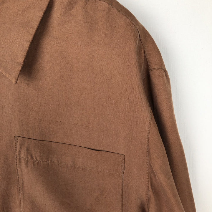 Anne Carson Long Sleeve Open Collar Silk Shirt, Boxy, Women's Size Medium, Vintage silk brown type Vintage Second Hand
