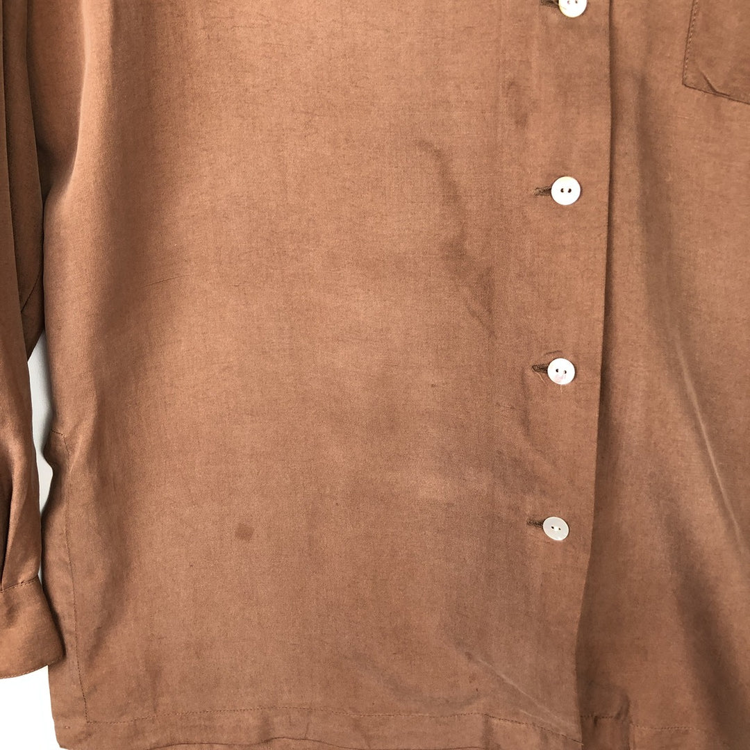 Anne Carson Long Sleeve Open Collar Silk Shirt, Boxy, Women's Size Medium, Vintage silk brown type Vintage Second Hand