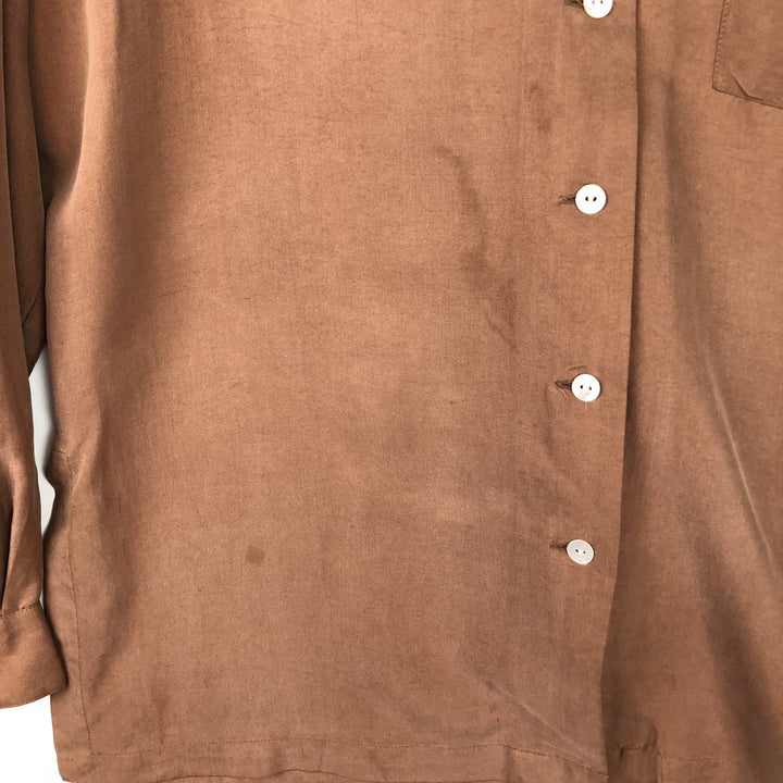 Anne Carson Long Sleeve Open Collar Silk Shirt, Boxy, Women's Size Medium, Vintage silk brown type Vintage Second Hand