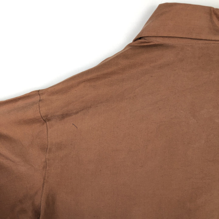 Anne Carson Long Sleeve Open Collar Silk Shirt, Boxy, Women's Size Medium, Vintage silk brown type Vintage Second Hand