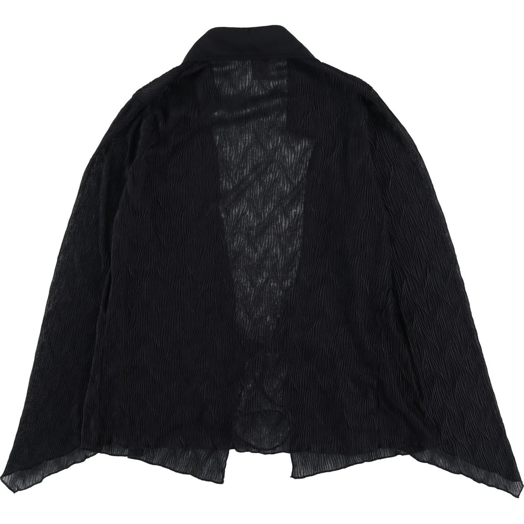 Camaieu Skipper Collar, Front Ribbon, Willow Crepe Long Sleeve See-Through Shirt, Women's Size M unclear black type Vintage Second Hand