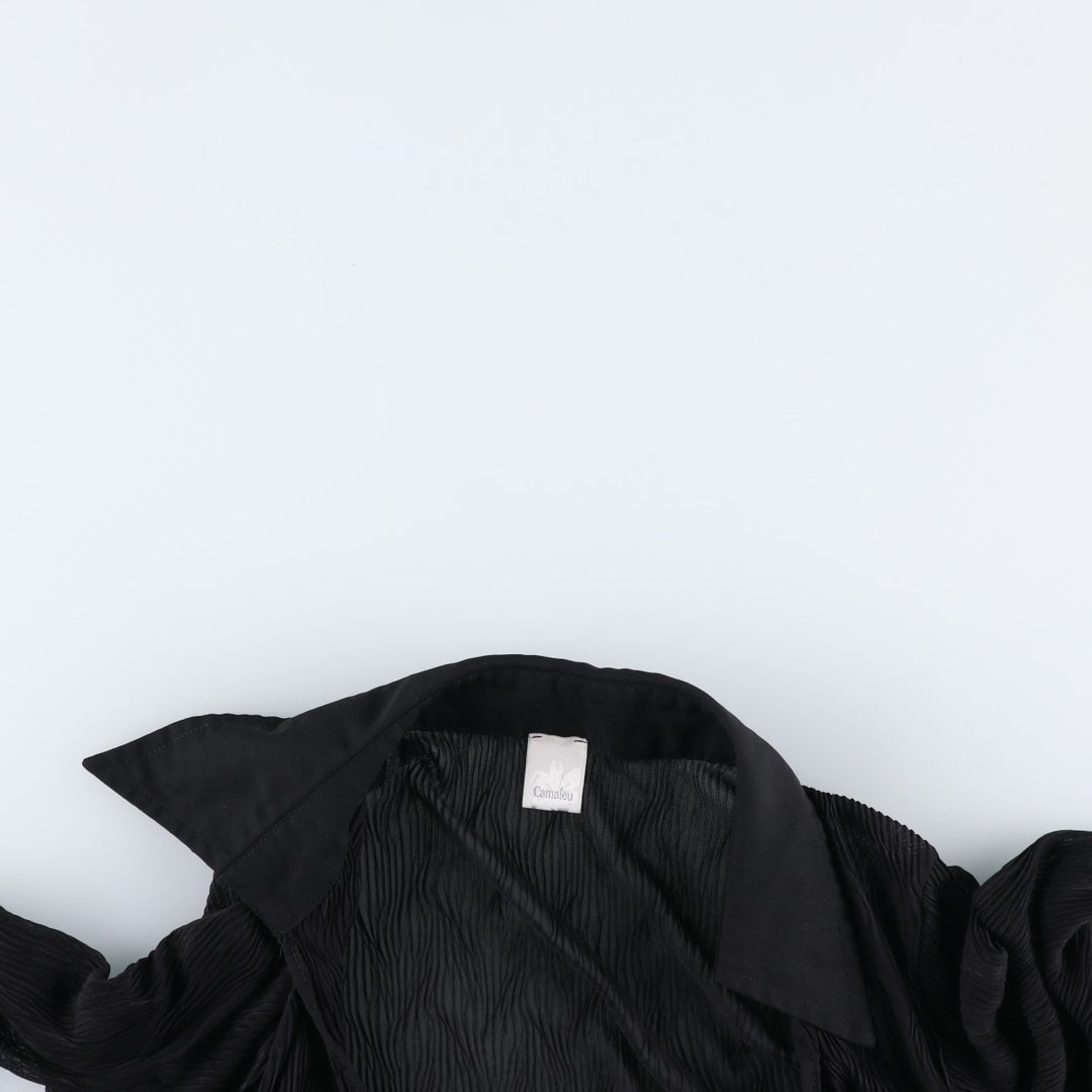 Camaieu Skipper Collar, Front Ribbon, Willow Crepe Long Sleeve See-Through Shirt, Women's Size M unclear black type Vintage Second Hand