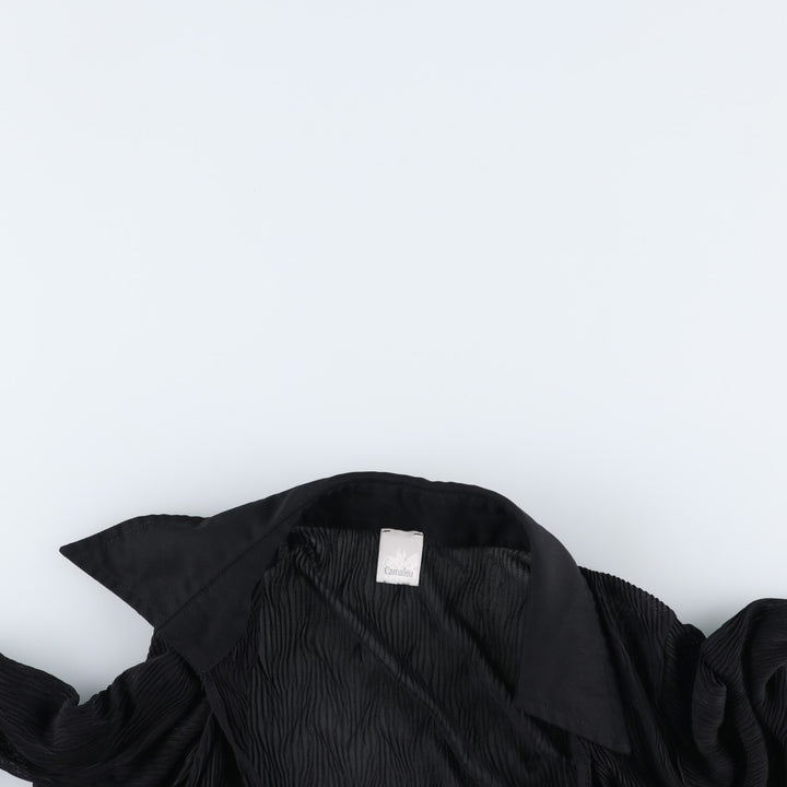 Camaieu Skipper Collar, Front Ribbon, Willow Crepe Long Sleeve See-Through Shirt, Women's Size M unclear black type Vintage Second Hand