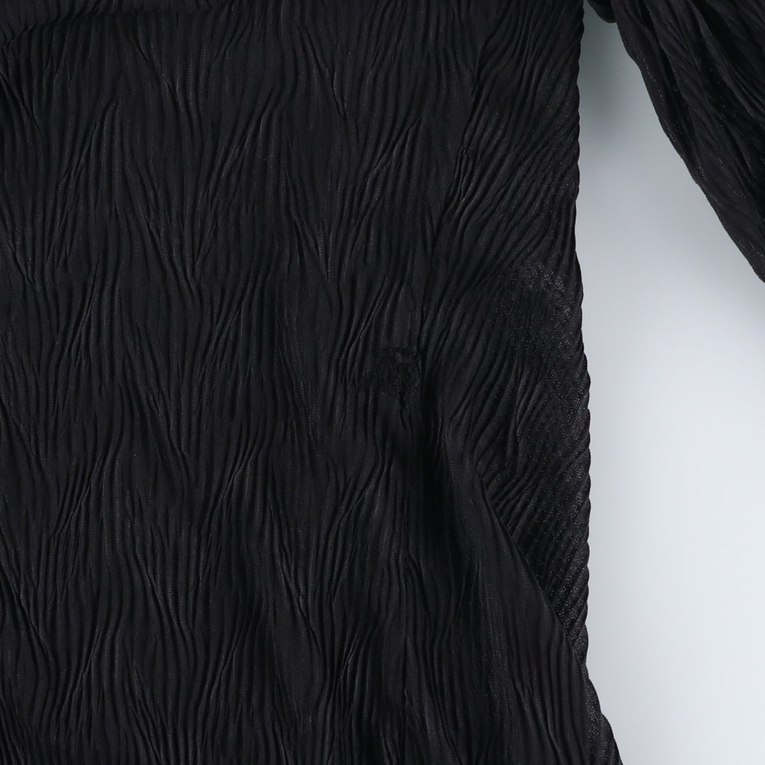 Camaieu Skipper Collar, Front Ribbon, Willow Crepe Long Sleeve See-Through Shirt, Women's Size M unclear black type Vintage Second Hand