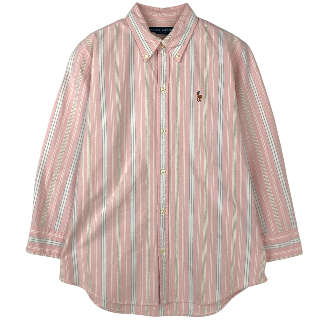Ralph Lauren Slim Fit Multi-Stripe 3/4 Sleeve Button-Down Striped Shirt, Women's Size L cotton pink type Vintage Second Hand