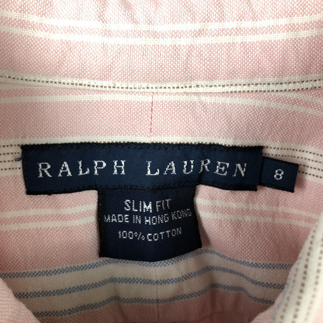 Ralph Lauren Slim Fit Multi-Stripe 3/4 Sleeve Button-Down Striped Shirt, Women's Size L cotton pink type Vintage Second Hand