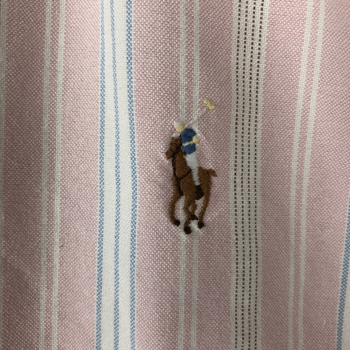 Ralph Lauren Slim Fit Multi-Stripe 3/4 Sleeve Button-Down Striped Shirt, Women's Size L cotton pink type Vintage Second Hand