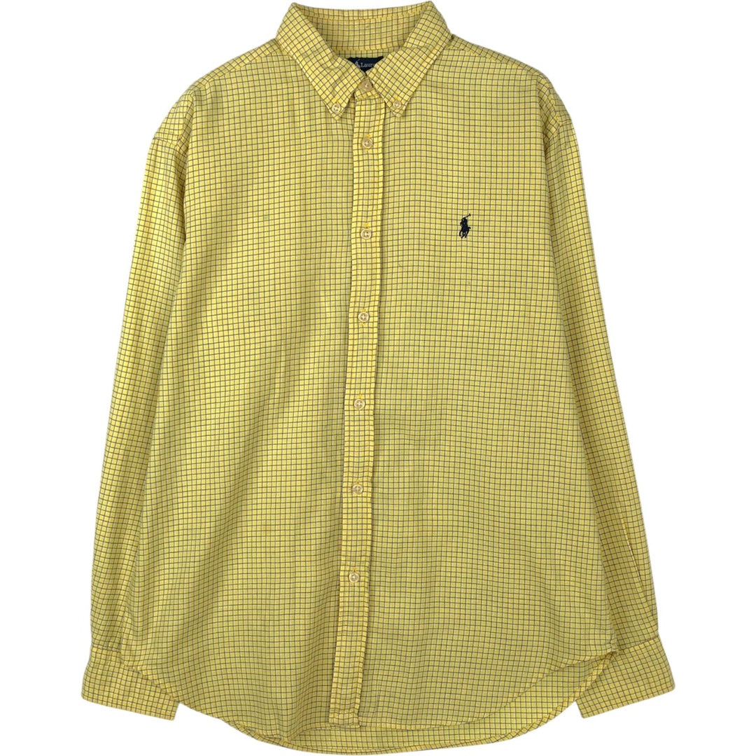 Ralph Lauren long-sleeved button-down check shirt, women's size L cotton yellow type Vintage Second Hand