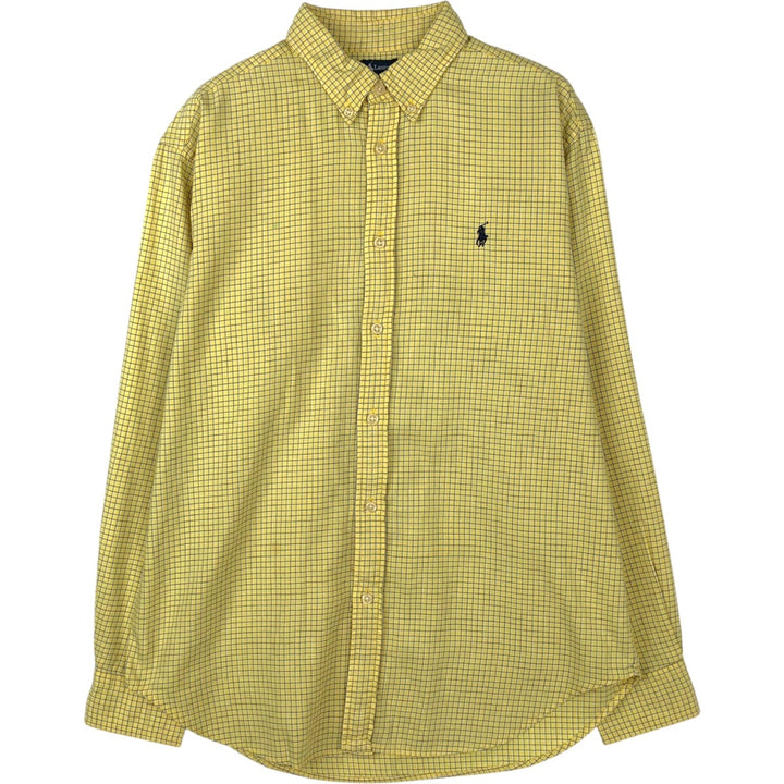 Ralph Lauren long-sleeved button-down check shirt, women's size L cotton yellow type Vintage Second Hand