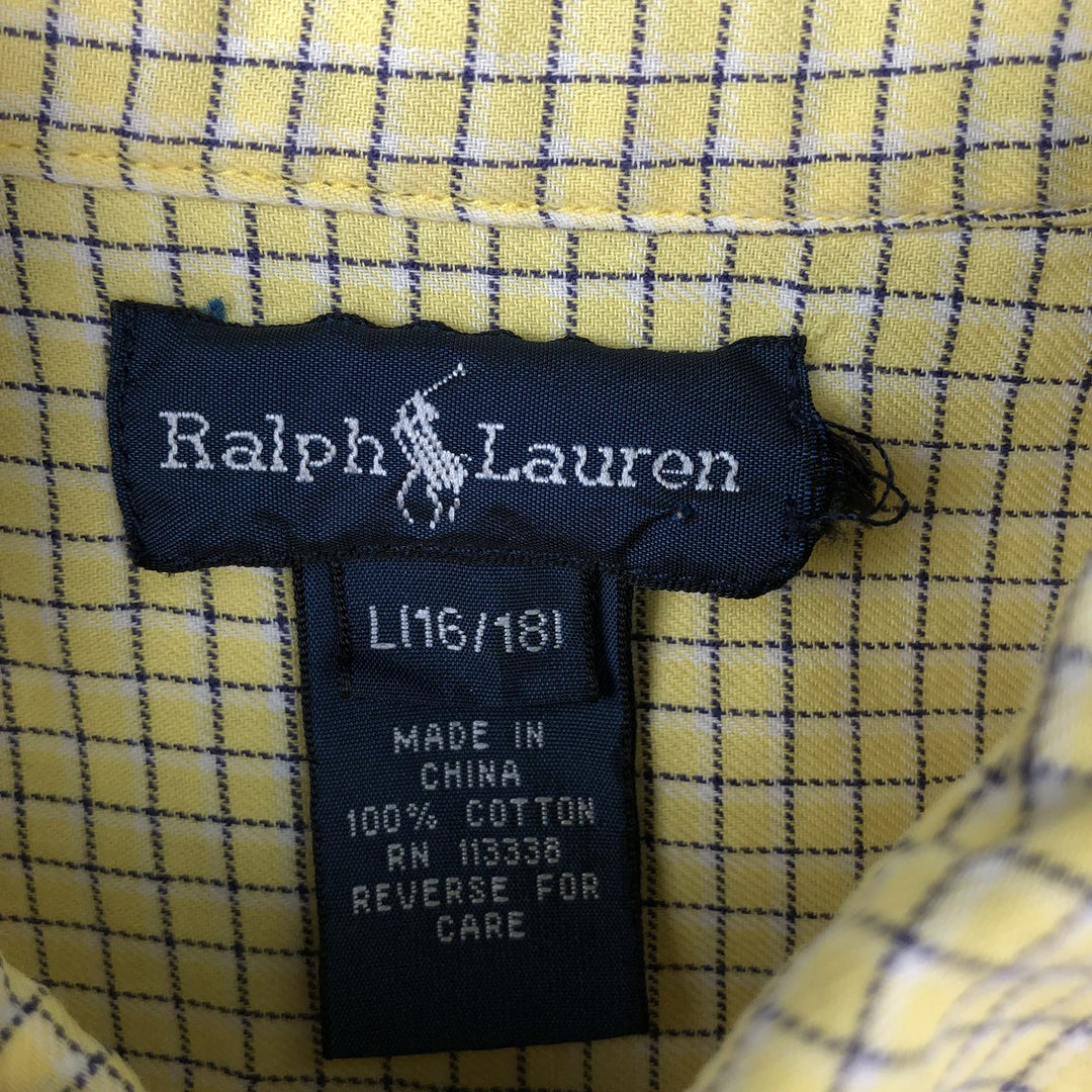 Ralph Lauren long-sleeved button-down check shirt, women's size L cotton yellow type Vintage Second Hand