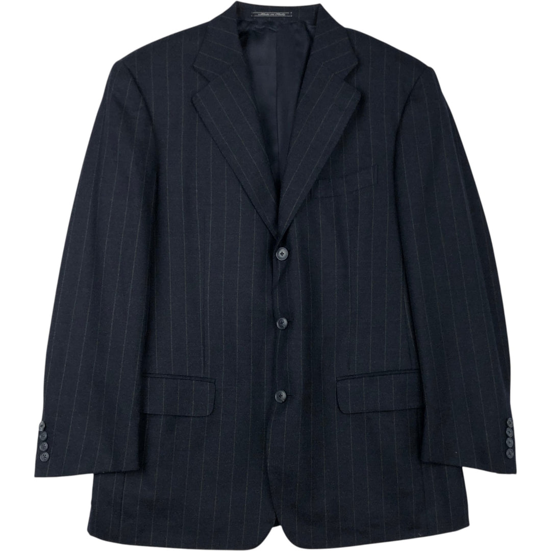Ermenegildo Zegna Striped Pattern Cashmere-Blend Wool Tailored Jacket, Made in Italy, Men's Size L wool black type Vintage Second Hand