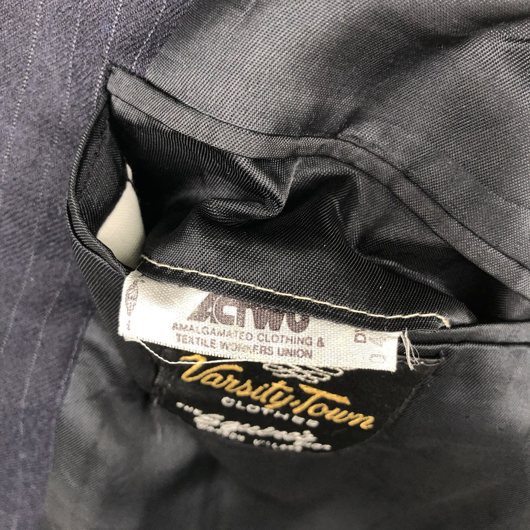 Varsity Town Striped Pattern Wool Tailored Jacket, Men's Size Medium wool navy blue type Vintage Second Hand