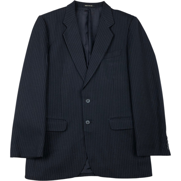 St. Michael Striped Wool Tailored Jacket, Made in England, Men's Size Small polyester navy blue type Vintage Second Hand