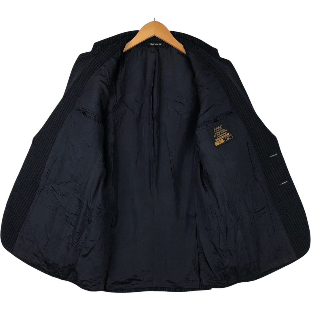 St. Michael Striped Wool Tailored Jacket, Made in England, Men's Size Small polyester navy blue type Vintage Second Hand
