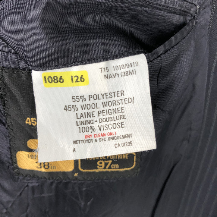 St. Michael Striped Wool Tailored Jacket, Made in England, Men's Size Small polyester navy blue type Vintage Second Hand