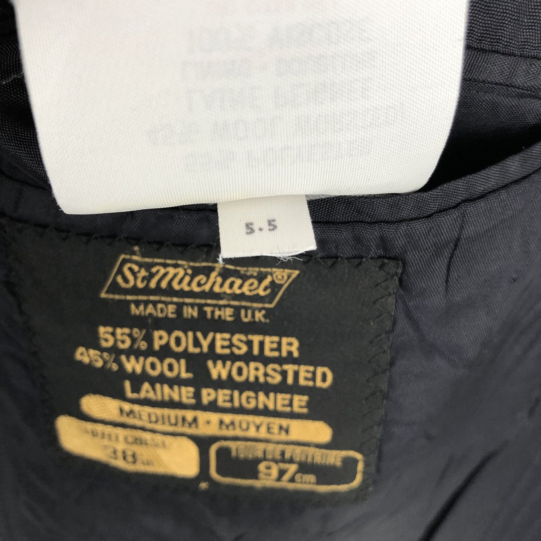 St. Michael Striped Wool Tailored Jacket, Made in England, Men's Size Small polyester navy blue type Vintage Second Hand