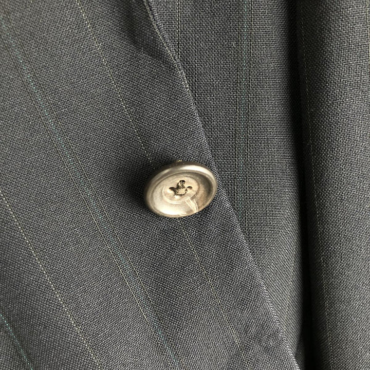 Vintage 1970'S Ralph Lauren Chaps striped wool tailored jacket, made in the USA, size M. wool navy blue type Vintage Second Hand