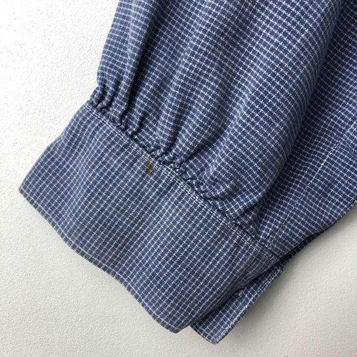 Check Pattern Long Sleeve Pullover Shirt, Men's Size L, Regular Collar unclear Blue type light blue Vintage Second Hand